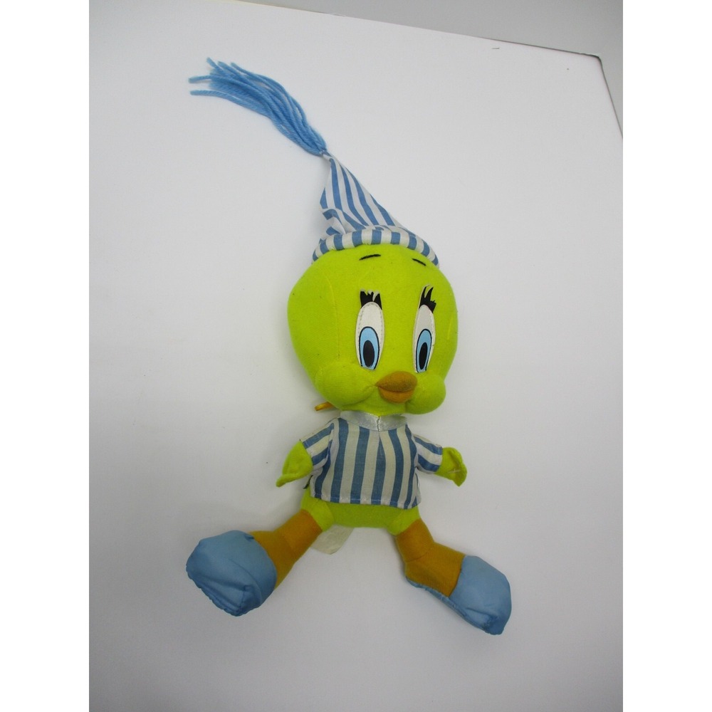Tweety Bird Plush 14 inch with hat  Blue Striped Pajamas Hat Vintage Loony Tunes